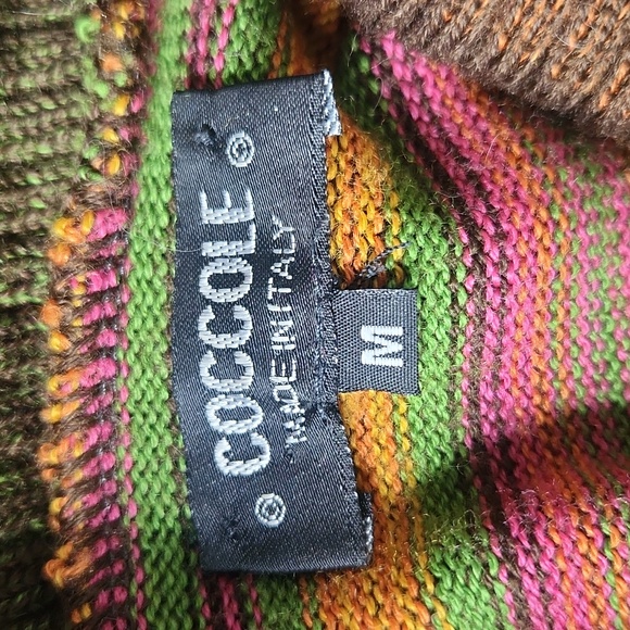 Merino wool cowl neck rainbow Italian knit vintage boho hippie sweater medium - Picture 7 of 11